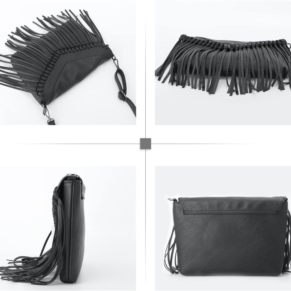 Fringe Crossbody Purse for Women Western Cowgirl Purse Leather Tassel Fanny Pack - Picture 5 of 7